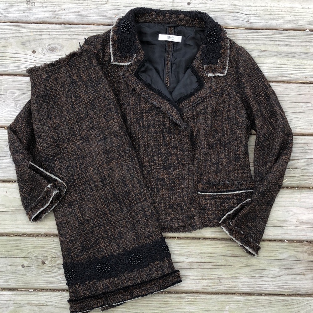 PRADA - Tweed Skirt Suit w/Beading Embellishments - Made in Italy / EXCELLENT!